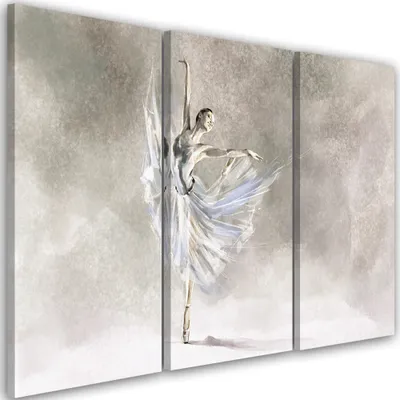 Obrázek produktu pro Triptych na plátně Piroueta baleríny 120x80 cm Feeby béžový nástěnný obraz připravený k zavěšení