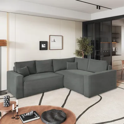 Produktbild von Masseno Ecksofa ERONIS R-S mit Schlaffunktion L-Form, Sofa mit Bettkasten, Wohnzimmersofa, Couch, Soffa, Bettsofa, Couchgarnitur- Grau, MONOLITH 85