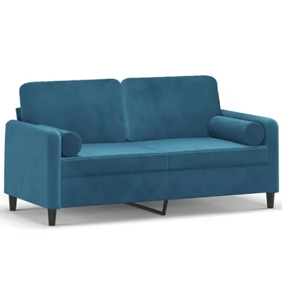 Zdjęcie produktu dla 2-osobowa sofa z poduszkami, niebieska, 140 cm, aksamit