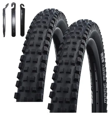 Image de 2 pneus de vélo Schwalbe Magic Mary Performance Addix, 29 x 2,40 (62-622), couleur noire, avec démonte-pneus inclus