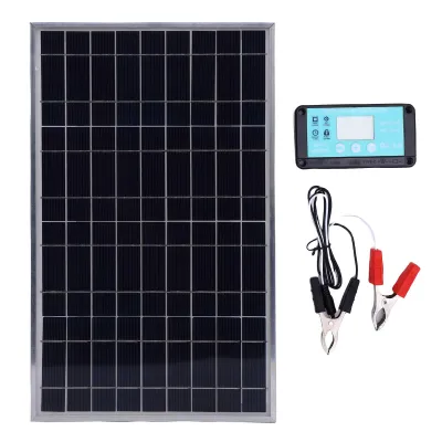 Zdjęcie produktu dla Zestaw kontrolera paneli słonecznych, 100 W, aluminiowa rama, ładowarka paneli słonecznych i kontroler ładowania 12 V 10-50 A do kampera, samochodu, łodzi