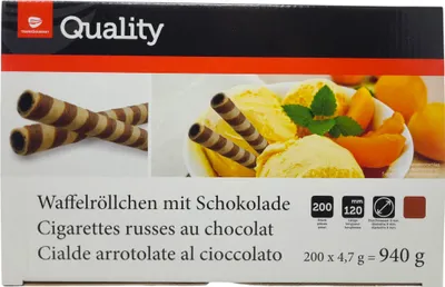 Produktbild von TGQ Waffelröllchen mit Schoko 200x  4,7g (940g) Waffel Eis Dekoration Hohlhippen