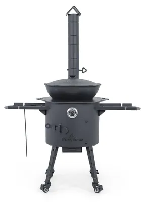 Produktbild von Utschak Feuerofen Ø 40 cm + Gusseisen-Kasan 12 L, runder Boden + Küchenzubehör, Usbekischer Kochtopf aus Gusseisen