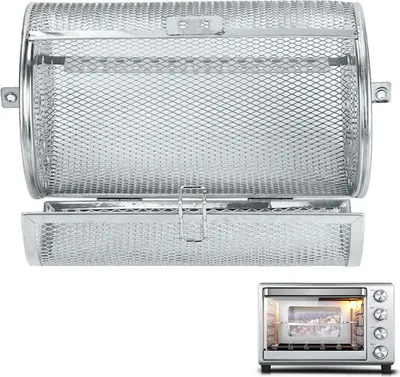 Produktbild von Edelstahl Grillkorb,Drehbarer Rotisserie-Korb für Ofen & Grill,18 × 12 cm,BBQ Heißluft Tumbler Korb,Silber