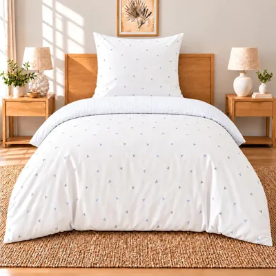 Produktbild von Buymax Bettwäsche 135x200 cm 2-teiliges Set, 1 Bettbezug 135x200 cm und 1 Kissenbezug 80x80 cm, 100% Baumwolle Renforcé, Weiß mit Schleifenmuster und Reißverschluss
