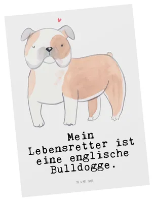 Produktbild von Mr. & Mrs. Panda Postkarte Englische Bulldogge Lebensretter - Weiß - Geschenk, Postkarten, bildkarte, English Bulldog, Grußkarte, Fotokarte, Ansichtskarte