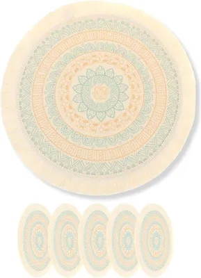 Image de Sets de table ronds en tissu, 36 cm, bleu, style bohème, lot de 6