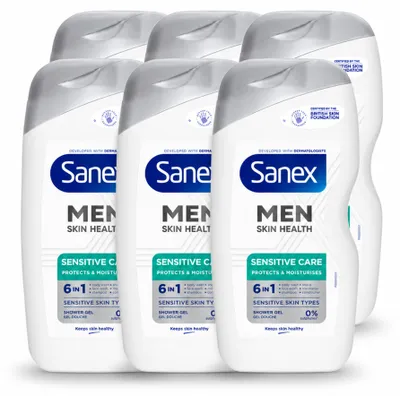 Produktbild von 6 x Sanex Men Sensitive Douchegel - 400 ml - Vorteilspackung - 6 Stücke