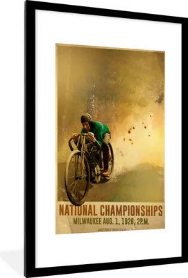 Produktbild von MuchoWow® MuchoWow® Gerahmtes Poster Mancave - Motorrad - Vintage - Rennen 60x90 cm - Poster mit zchwarzem Bilderrahmen - Dekoration - Wandposter Wohnzimmer - Hochwertig