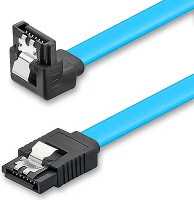 Produktbild von deleyCON 0,3m SATA 3 Datenkabel mit Clip - 1x Winkel 90° Grad - S-ATA 6Gb/s Blau