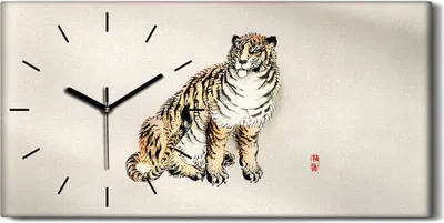 Produktbild von Wandkunst Leinwand Bild Uhr 60x30 Malerei Asiatisches Tier Katze Tiger - schwarze Hände