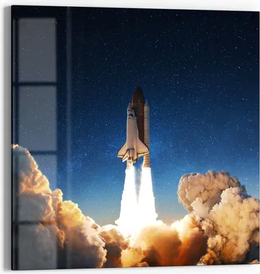 Produktbild von DEQORI Glasbild Echtglas 30x30 cm 'Raketenstart ins All' Wandbild Bild modern Deko