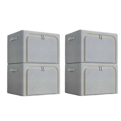 Produktbild von 4er-Set Aufbewahrungsbox aus Oxford-Gewebe, wasserdicht, Faltbare, 100L, Fächer, für Kleidung & Schrank, Ohne Sichtfenster, Hellgrau