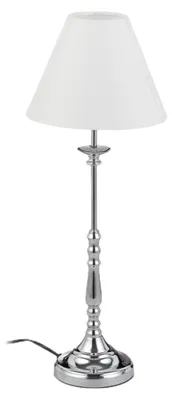 Produktbild von Relaxdays Tischlampe Vintage, Stoff Lampenschirm, spiegelnd verchromt, Dekolampe, E14, H x D 55 x 21 cm, silber/weiß