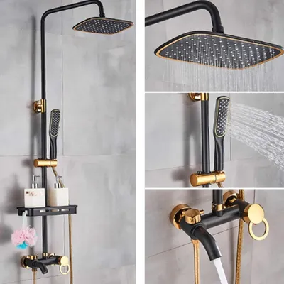 Produktbild von Duschset – Schwarze Duschbrause mit Handbrause und Seifenschale für Wandmontage