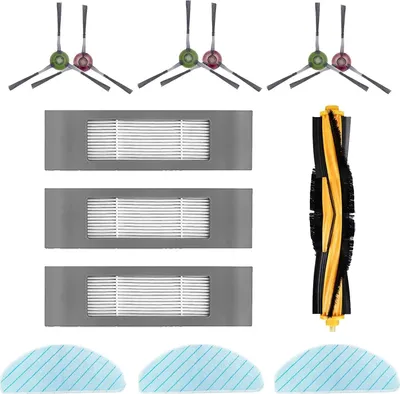 A collection of cleaning accessories for a robot vacuum cleaner.