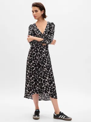 Produktbild von GAP Damen Satin Midi-Kleid A-Linie V-Ausschnitt Raffärmel asymmetrischer Saum Größe S