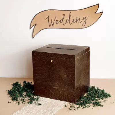 Produktbild von Creative Deco Braune Holzkiste mit Deckel Kartenbox Hochzeit - 29x25x30 cm