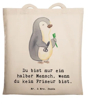 Produktbild von Mr. & Mrs. Panda Einkaufstüte Friseur Herz - Transparent - Geschenk, Frisör, Shopping Tasche, Friseursalon, Tote Bag, Beruf, Spruch, Schultasche, Stoffbeutel