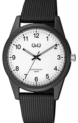 Produktbild von Q&Q Uniuhr mit Kunststoffarmband in schwarz, 10 Bar wasserdicht