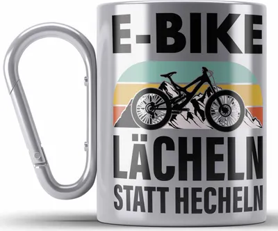 Produktbild von Trendation - Elektrofahrrad E-Bike Edelstahl Tasse Karabiner mit Spruch Geschenk Ebike Lustige Geschenke Karabiner Edelstahl Tasse Karabiner Edelstahl Rentner (Silber)