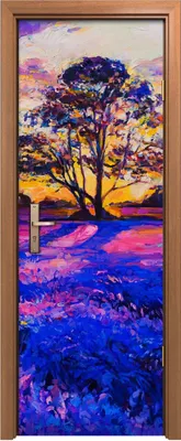 Produktbild von Türposter 70x200 cm Türaufkleber Türtapete Türfolie Klebefolie Lavendel Baum bunte Abstrakte