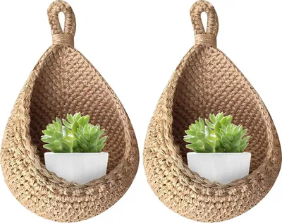 Image de (Jaune, XL) Lot de 2 paniers muraux suspendus, paniers bohémiens en forme de goutte, hamac à fruits suspendu pour la cuisine sous l'armoire, pour ranger les légumes et les fruits dans la cuisine