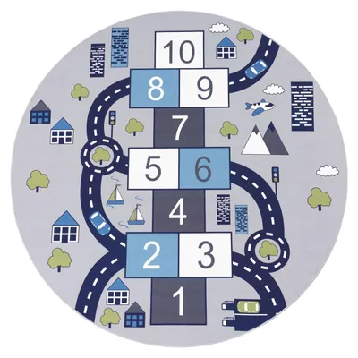 Produktbild von TT Home Kinder-Teppich, Spiel-Teppich Für Kinderzimmer, Hüpfkästchen und Straßen, Grau Größe 160 cm Rund