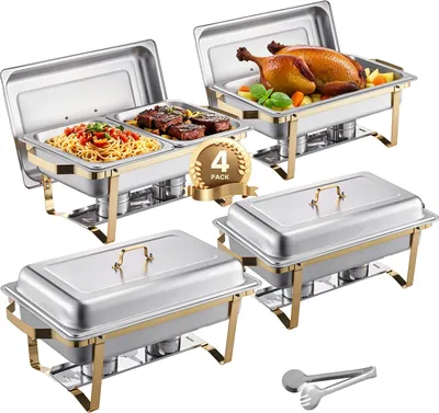 Image de Set de buffet chafing-dish, acier inoxydable, capacité 8 Qt, or 4pcs