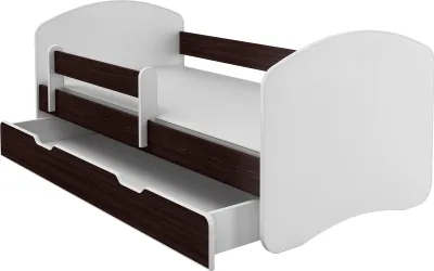 Produktbild von ACMA II Jugendbett Kinderbett 180 x 80 Junior-Bett Komplett-Set mit Matratze Lattenrost und Rausfallschutz Weiß / Holz Wenge , mit Bettkasten