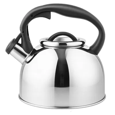 Produktbild von Wasserkessel Edelstahl 2,5L mit Pfeife – Induktion & Gas geeignet, Teekessel silber, hitzebeständiger Griff, abnehmbarer Deckel