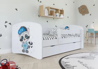 Obrázek produktu pro Dětská postel pro mládež 70x140 cm bílá se zásuvkou proti vypadnutí a roštem Dětské postele pro dívky a chlapce - Waschbär