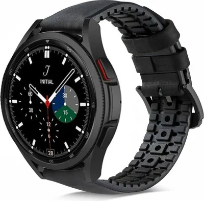 Produktbild von Strap-it Samsung Galaxy Watch 4 Classic 46mm Silikon-Lederarmband (Schwarz)