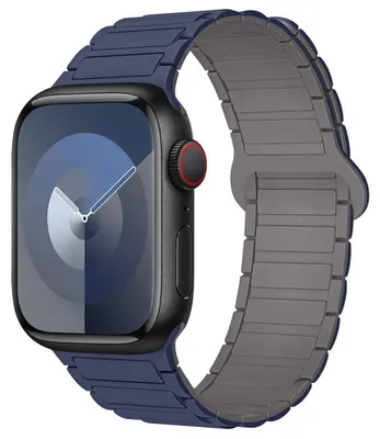 Image de Bracelet pour Apple Watch Series Ultra 1/2/3, 11, 10, 9 8 SE 7 6 5 4 3 2 1 42mm-44mm-45mm-46mm-49mm Silicone Magnétique Bleu Marine