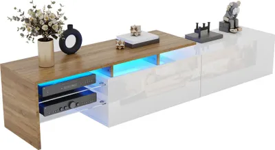 Productafbeelding van Sweiko Moderne TV-kast: stijlvol en elegant design, praktische opbergruimte, hoogglanzwit, houtlook, glazen planken, LED-verlichting