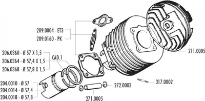 Immagine prodotto di Fascia elastica Polini 130cc 57.4x1.5mm per Vespa 125 ETS, PK, Primavera 2T, Primavera ET3 2T, XL