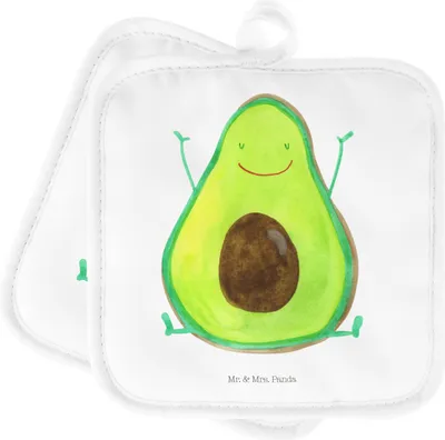 Produktbild von Mr. & Mrs. Panda Topflappen Avocado Glücklich - Weiß - Geschenk, Frucht, Freude, Topfuntersetzer, Topflappenset, Kochlappen, Chaos, Set, topfhalter