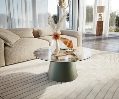 Produktbild von DELIFE Couchtisch Edge Rund 90x90 cm Keramik Patagonia Poliert Borna Effektfinish Titan