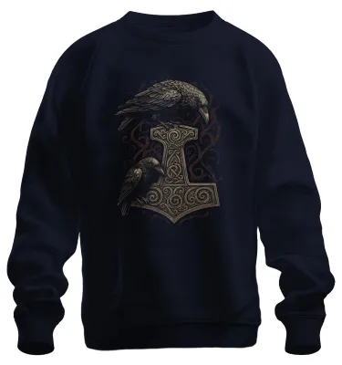 Produktbild von Thorshammer mit Raben nordische Mythologie Wikinger Sweatshirt Pullover, Navy, 3XL