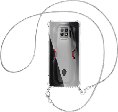 Produktbild von Handykette Backcover-Schutzhülle mit Band (Metall silberfarben) für ZTE nubia Red Magic 7 Pro (NX709J) - silberfarbene Snake-Kette