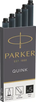 Produktbild von Parker Quink Nachfüllpatronen für Füllfederhalter | lange Patronen | schwarze Tinte | 5 Stück
