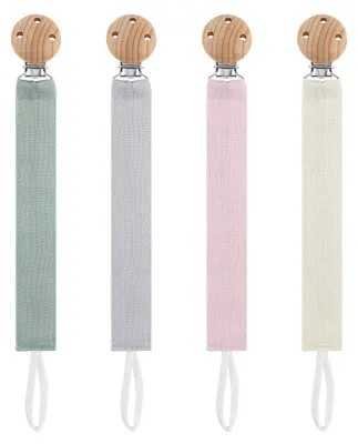Produktbild von 4er Pack Schnullerkette Stoff mit Buchenholz Clip für Jungen & Mädchen