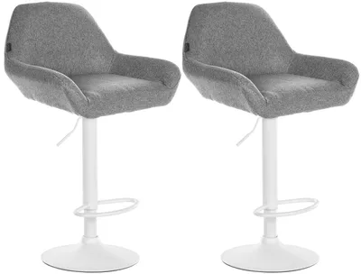 Imagen del producto de CLP, juego de 2 taburetes de bar Braga, con altura ajustable, tapizados en tela y con reposapiés. Color: gris. Estructura: blanco