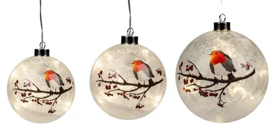 Produktbild von 3er Set LED Hängedeko Kugel WINTERVOGEL 10 + 12 + 15cm weiß mit Timer Formano