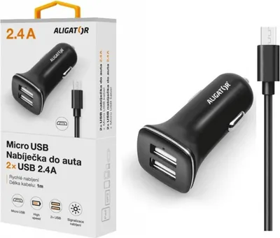 Immagine prodotto di ALIGATOR Caricabatterie da auto microUSB 2,4A TCH nero