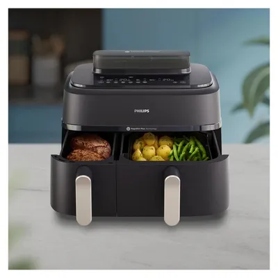 Produktbild von Philips Airfryer 5000 Series, Doppelkorb, 6+3 l, 12 Einstellungen, schwarz (NA551/00)