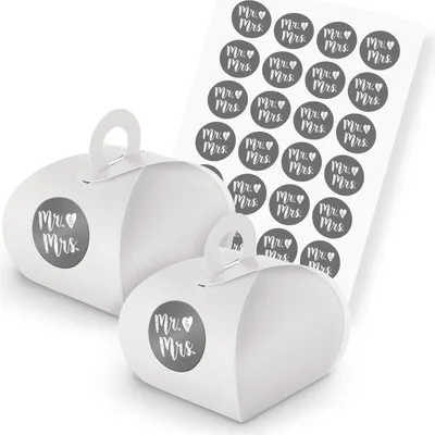Produktbild von itenga SET Mr. & Mrs. Hochzeit (Motiv 124) 24x Geschenkschachtel mit Griff weiß