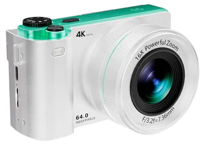 Produktbild von 4K-Digitalkamera, 64 MP, Vlogging, 16-facher optischer Zoom, 2,8-Zoll-IPS-Bildschirm, Weiß