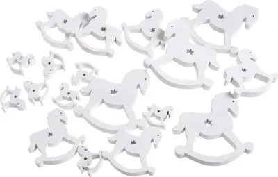 Image de Découpes en bois - Chevaux sur bâtonnets, couleur blanche, assortiment - 2,5 cm - 7 cm, 18 pièces. Référence : 129CAN7827W
