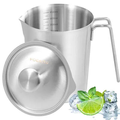 Produktbild von Messbecher Edelstahl 1L mit Feinskala und Deckel, Tropfschutz, BPA Frei